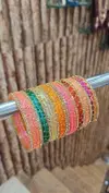 Multicolour Glass Bangle Set With Gold Stone Work Wholesale Market In Surat